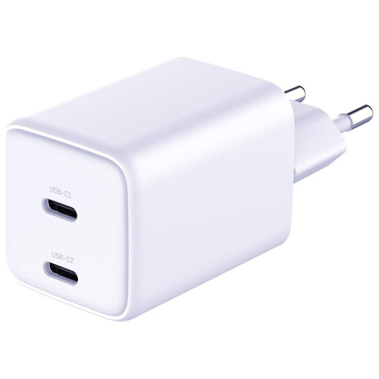 3MK Charger Without Cable with 2 USB-C Ports 45W Power Delivery Whites (Hyper Charger)