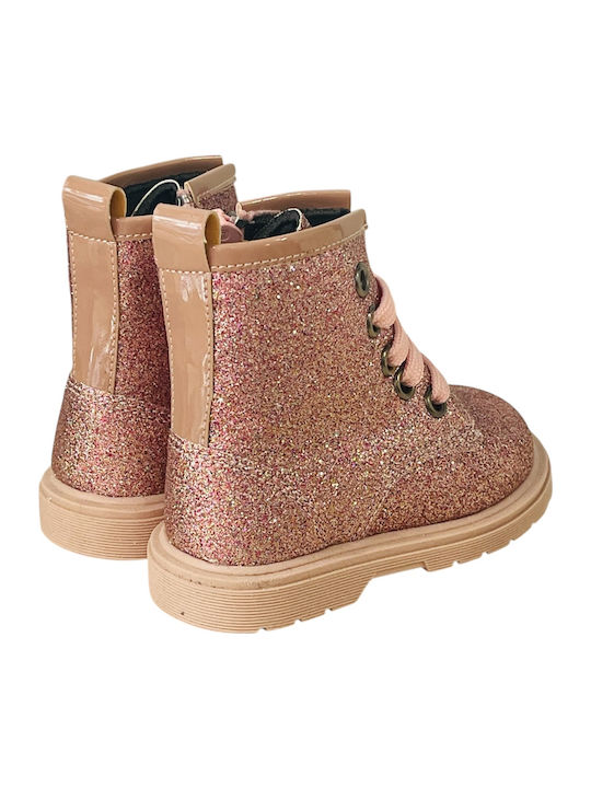 Anatomical Leather Kids Boots with Zipper Pink