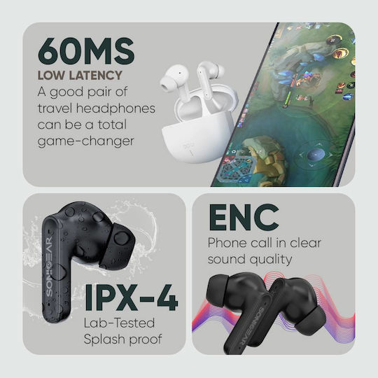 Sonic Gear Earpump Q1 In ear Bluetooth хендсфри Слушалки с Устойчивост на Пот и Кутийка за Зареждане Бял