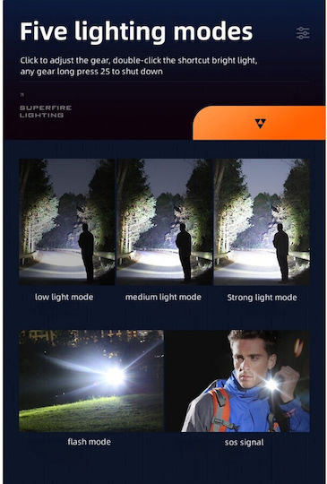Supfire Lanternă cu Bliț LED Reîncărcabilă IP43 cu Luminozitate Maximă 1200 Lumen