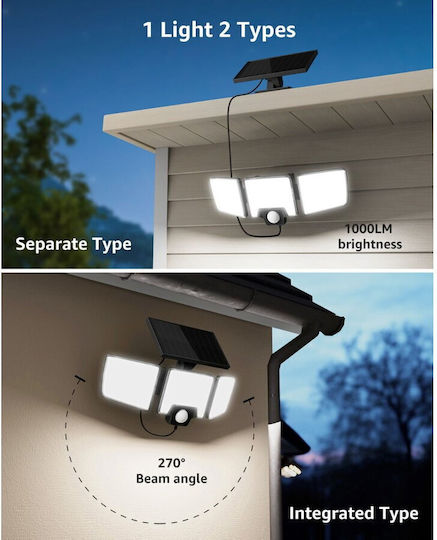 Lampa Montat pe perete Lampă Solară 1000lm Alb Rece 6500K cu Senzor de Mișcare și Telecomandă IP65 25.9bucx10bucx8.9buccm