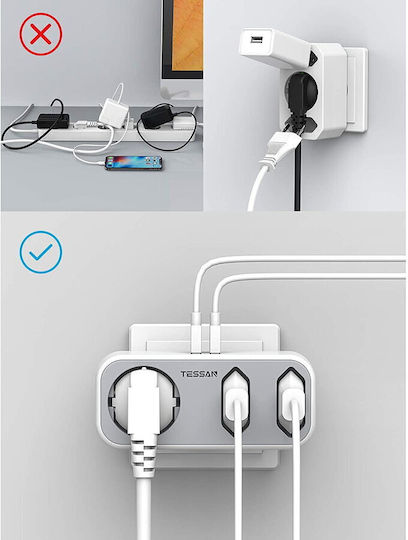 Tessan Захранваща лента 3 Позиции с 2 USB-A Безжични
