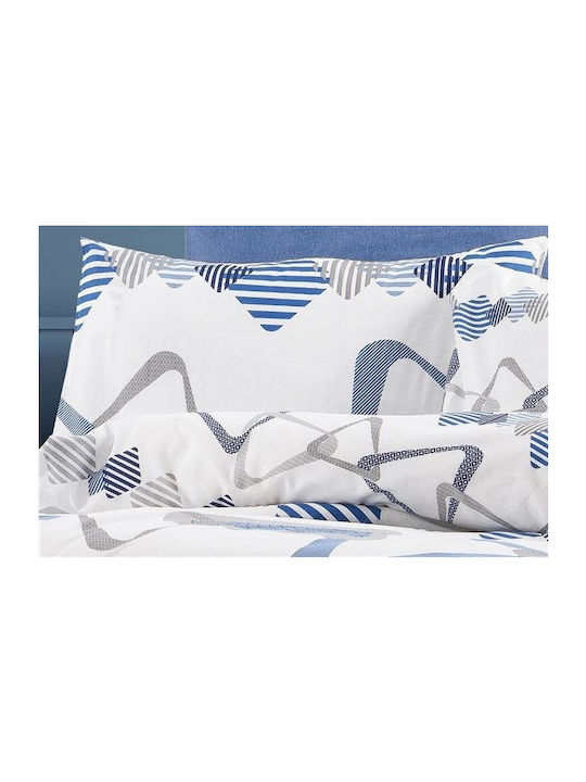 Dimcol Σετ Σεντόνια Μονά 160x240εκ. White-blue (3τμχ)
