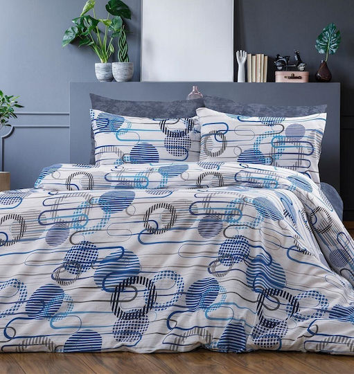 Dimcol Σετ Υπέρδιπλο 4τμχ 220x240εκ. White-blue