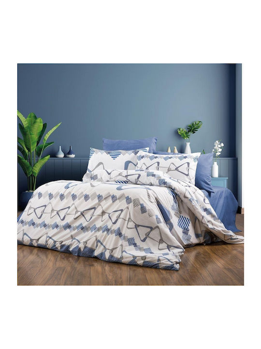 Dimcol Σετ Σεντόνια Μονά 160x240εκ. White-blue (3τμχ)