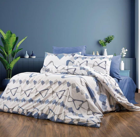 Dimcol Σετ Μονό 3τμχ 160x240εκ. White-blue