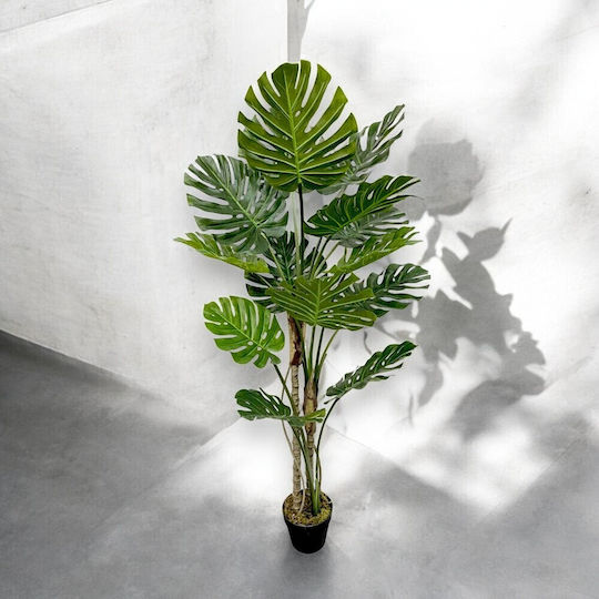 Künstliche Monstera-Pflanze mit drei Stämmen im Plastiktopf, 150 cm