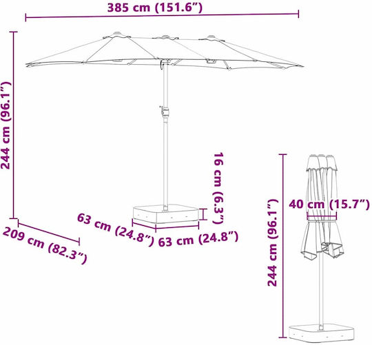 Aluminum Garden & Terrace Parasol Brown 3.85x2.09xHeight 2.44m