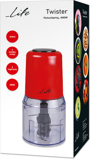 Life MM-001 Πολυκόπτης Multi 400W με Δοχείο 500ml Κόκκινος