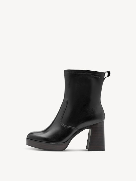 Leather Women's Ankle Boots with High Heel Black