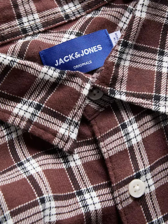 Long-sleeved Flannel Shirt Checked Brown