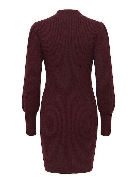 Rochie Mini Tricotată Cu Guler Înalt Burgundy