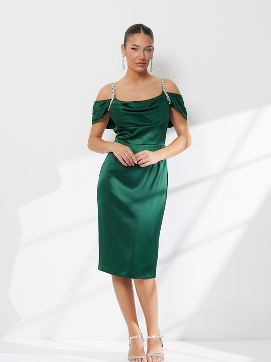 Sommer Midi Abendkleid Satin Grün