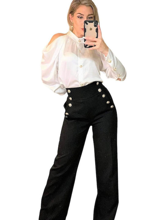 Woman's Fashion Women's High Waist Fabric Palazzo Pants Slim Fit Black