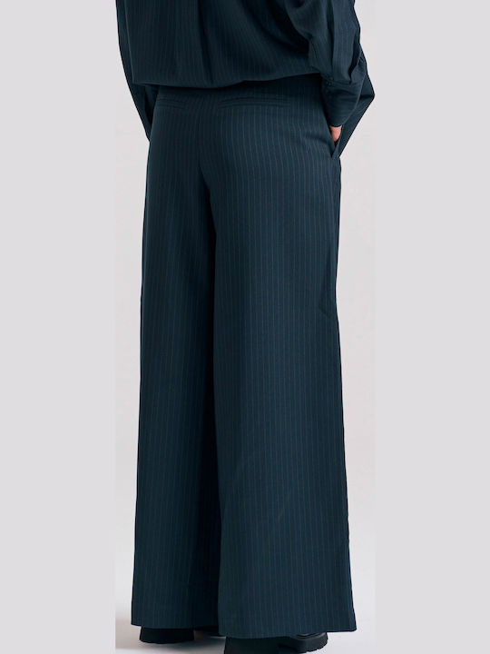 Women's Fabric Trousers Striped Navy Blue