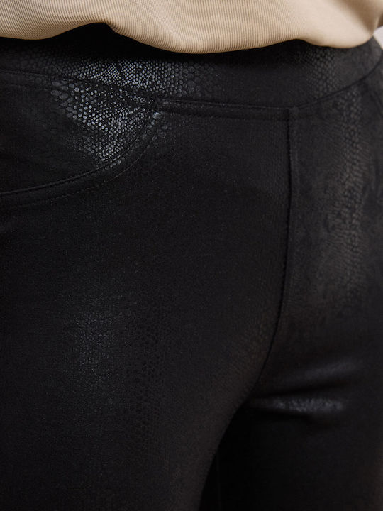 Women's Fabric Trousers with Elastic Slim Fit Black