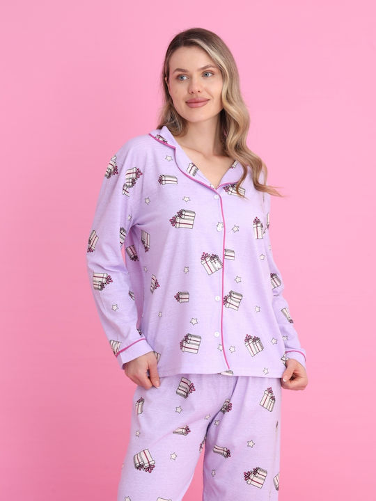 Siyah Inci De iarnă Set Pijamale pentru Femei Lilac