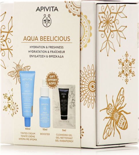 Apivita Aqua Beelicious Routine Skin Care Set for Moisturizing, Facial Cleaning & Brightening with Color 3pcs