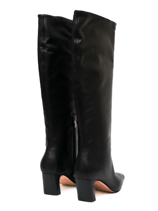 Leather Medium Heel Women's Boots with Zipper Black