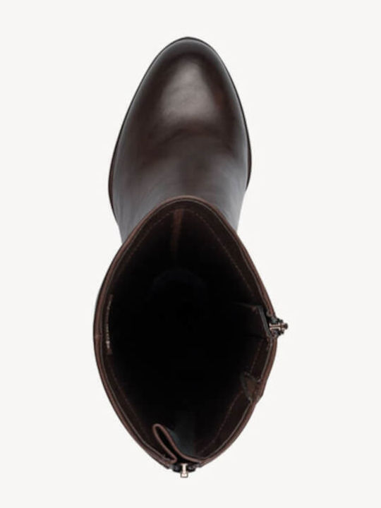 Synthetic Leather Medium Heel Women's Boots Brown