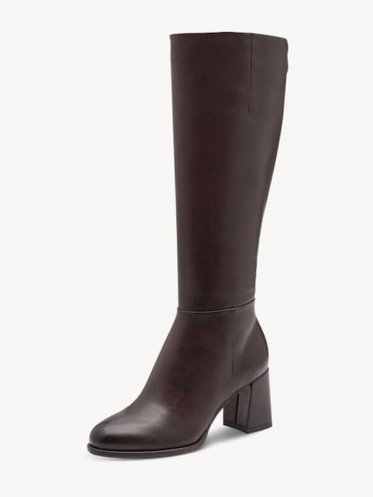 Synthetic Leather Medium Heel Women's Boots Brown