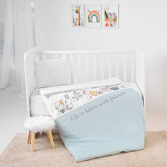 Lorelli Baby Crib Bedding Set Happy Friends 3pcs Blue