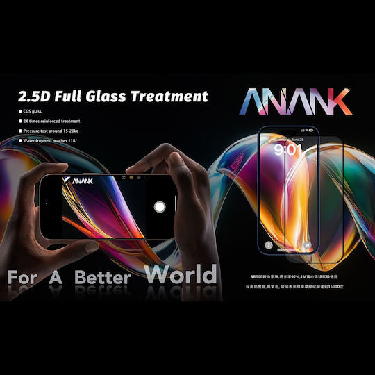 ANANK 2.5D Закалено стъкло Черен (iPhone 17 / 17 Pro / 16 Pro)
