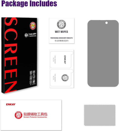 Enkay Privacy Full Face Tempered Glass Negru (iPhone 17 / 17 Pro / 16 Pro)