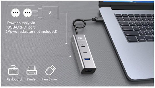 Graugear Hub 4 Θυρών με σύνδεση USB-A Γκρι