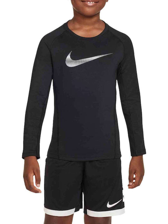 Bluză pentru copii Dri-Fit Cu mânecă lungă Neagră