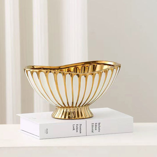 Keskor Διακοσμητικό Μπωλ Κεραμικό Λευκό 33x21x16cm