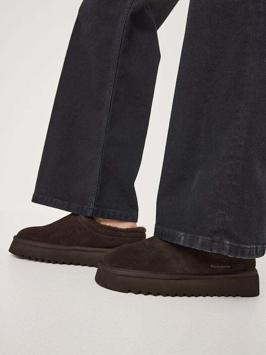 Closed-Toe Leather Women's Brown Slippers