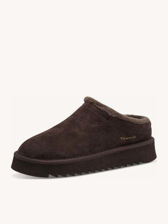Closed-Toe Leather Women's Brown Slippers