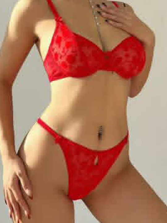 Modern Ocean Spitzen Unterwäsche-Set für Damen BH mit Zeichenfolge Red