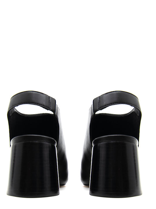 Leather Black High Heels with Strap
