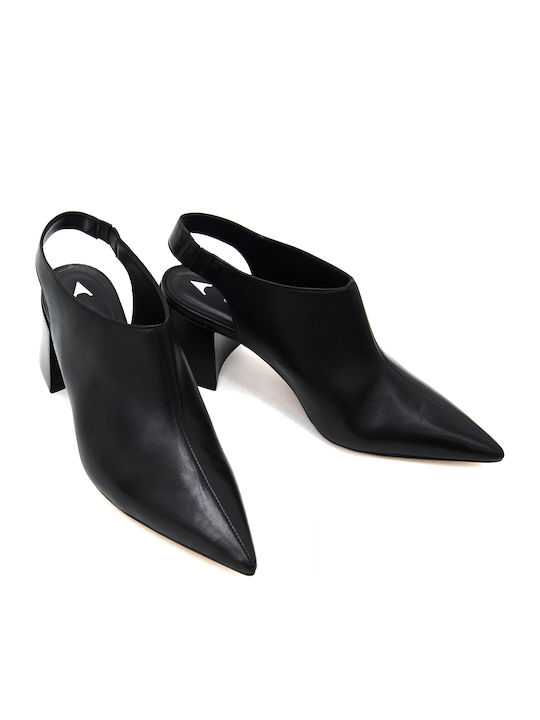 Leather Black High Heels with Strap