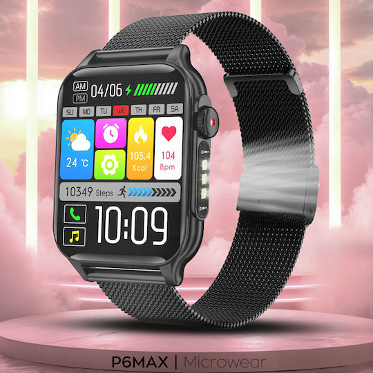Microwear P6 Max Smartwatch με Παλμογράφο (Μαύρο)