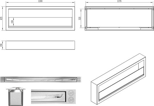 Wandmontiert Bioethanol Kamine Innenbereich Weiß 120x15x41.5cm