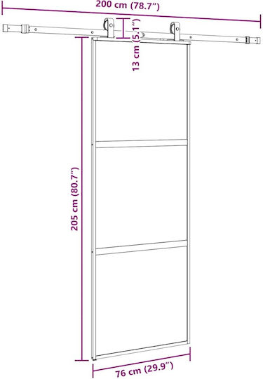 Vidaxl Комплект за плъзгаща врата Черен 76x205 см Закалено стъкло Черен