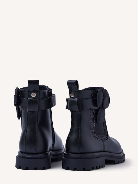 Anatomische Leder Kinderstiefel mit Reissverschluss Schwarz