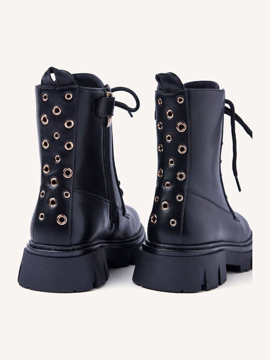 Lederne Kinderstiefel mit Reißverschluss Schwarz