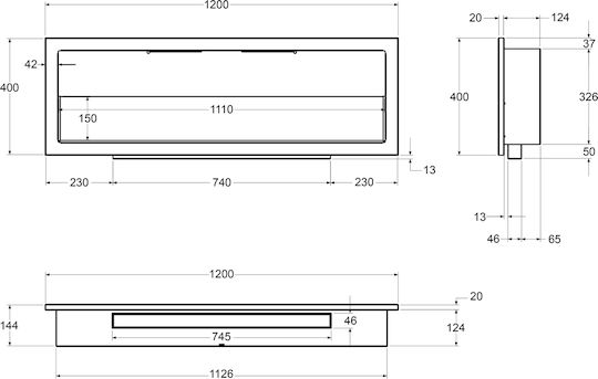 Globmetal Стенен Биоетанолова камина Вътрешно пространство Бял 120x14.4x40см