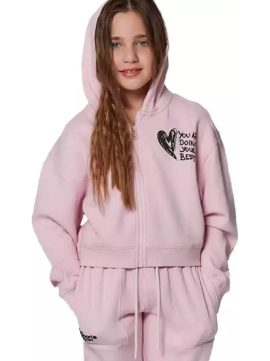 Kids Sweatshirt Cardigan with Hood Pink