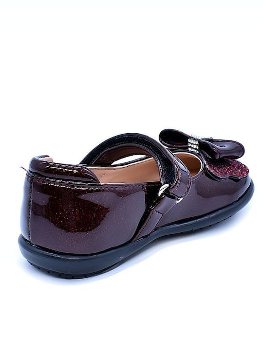 Kids Anatomic Leather Ballerinas with Hoop & Loop Closure Burgundy