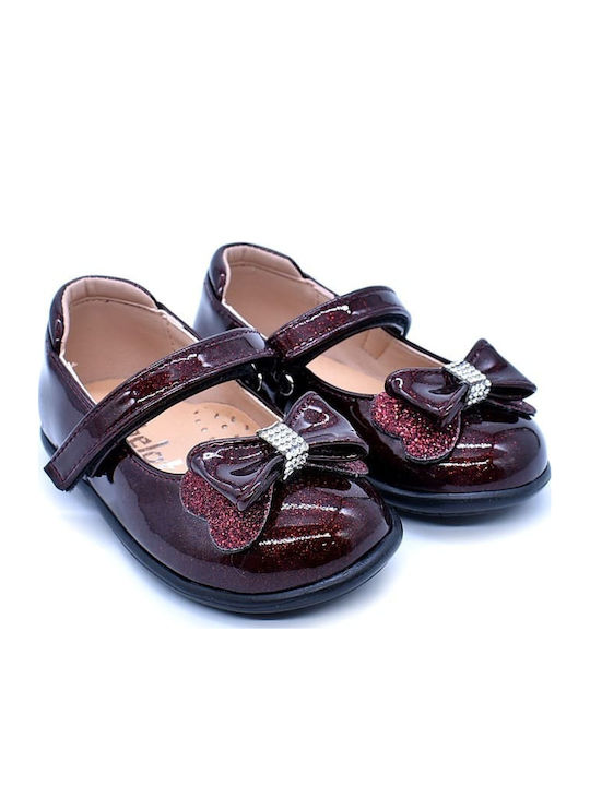 Kids Anatomic Leather Ballerinas with Hoop & Loop Closure Burgundy