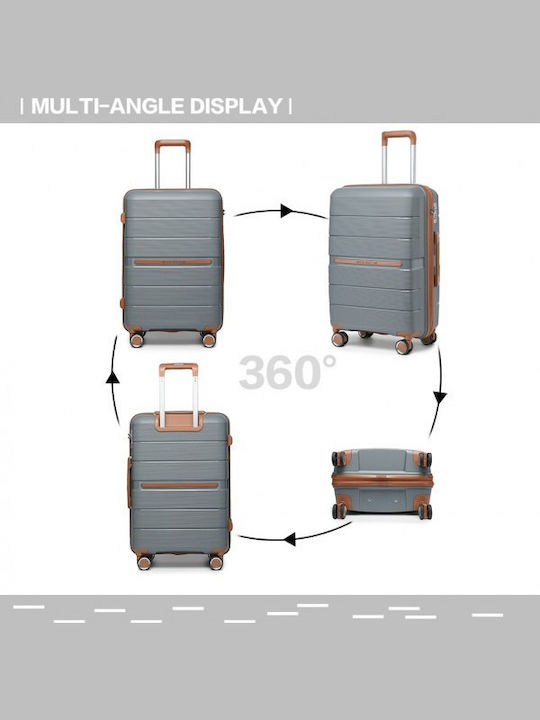 Miss Lulu Traveller Medium Travel Suitcase Hard Grey And Brown with 4 Wheels Height 66cm K2392L GY/BN 24