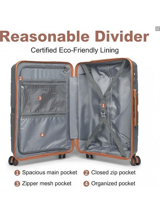 Miss Lulu Traveller Medium Travel Suitcase Hard Grey And Brown with 4 Wheels Height 66cm K2392L GY/BN 24