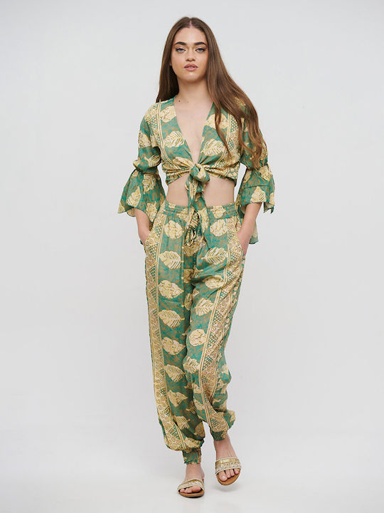 Ble Resort Collection Γυναικεία Παντελόνα Παραλίας Πράσινο/καφέ