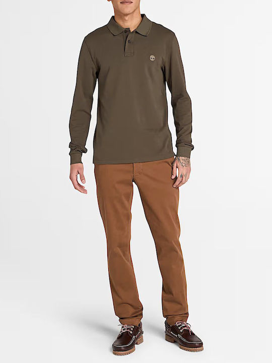 Millers River Polo Long Sleeve Blouse Dark Olive Green