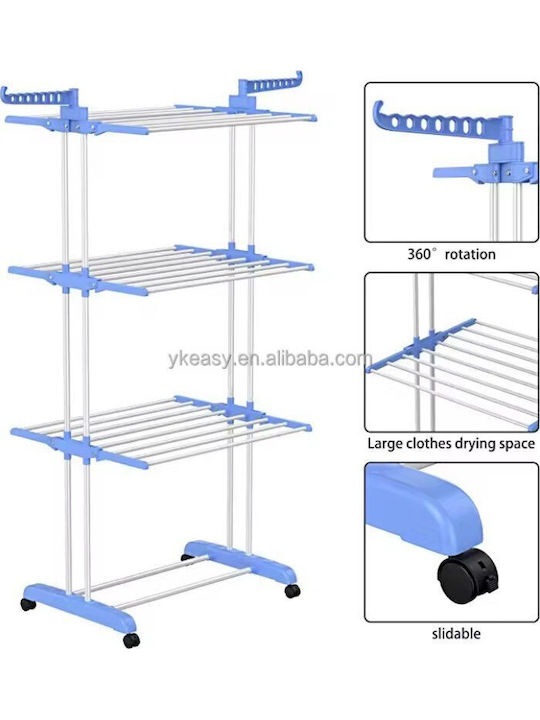 Folding Floor Clothes Drying Rack Made of Stainless Steel 170x74x64cm Two Levels
